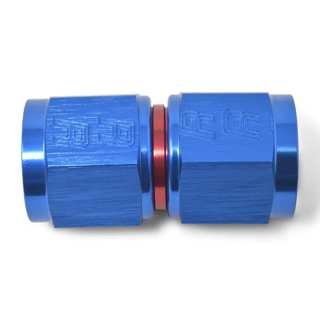640000 – RUSSELL/EDEL Coupler Fitting, -6 AN Female Straight Aluminum Red/Blue Single